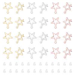 36Pcs 3 Color 201 Stainless Steel Star Stud Earring Findings, with Horizontal Loop and 316 Stainless Steel Pin, 80Pcs Plastic Ear Nuts, Mixed Color, 15x13mm, Hole: 1.4mm, Pin: 0.7mm, 12Pcs/color(STAS-UN0054-88)