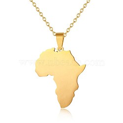 Stainless Steel Pendant Necklaces, Africa Map, Real 18K Gold Plated, 19.69 inch(50cm)(BN9032-1)