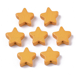 Painted Natural Wood Beads, Star, Orange, 14~15x14~15x5.5mm, Hole: 1.5mm(WOOD-R265-09I)