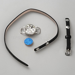 PU Leather Cord Bracelets, Essential Oil Diffuser Bracelets for Women, with Fibre Perfume Pads & Stainless Steel & Alloy Findings & Rhinestone, Flat Round with Musical Note Pattern, Royal Blue, 12-5/8x3/8x1/4 inch(32.2x0.9x0.5cm)(BJEW-WH0023-35B)