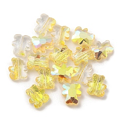 100Pcs Electroplate Glass Beads, Half Rainbow Plated, Bear, Yellow, 9.5x8.5x3.5mm, Hole: 1mm(EGLA-P058-HR01)