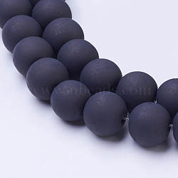 Frosted Glass Bead Strands, Round, Black, 10mm, Hole: 1.3~1.6mm, about 80pcs/strand, 31.4 inch(X-GLAA-S031-10mm-38)