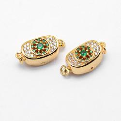 Brass Box Clasps, with Cubic Zirconia, Cadmium Free & Nickel Free & Lead Free, Real 18K Gold Plated, Oval and Round, Medium Spring Green, 18x9x7mm, Hole: 2mm(KK-G323-47B-G-NR)