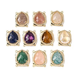 Brass Micro Pave Cubic Zirconia Connector Charms with Natural Gemstone, Teardrop, Faceted, Rack Plating, 22.5~23x18x7mm, Hole: 1.4mm(KK-Z096-03G)