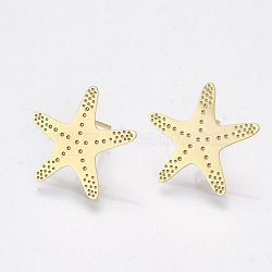 Brass Stud Earring Findings, Starfish/Sea Stars, Real 18K Gold Plated, 19x20mm, Hole: 1.8mm, pin: 0.7mm(X-KK-S350-054A-G)