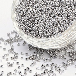 12/0 Grade A Round Glass Seed Beads, Metallic Colours, Silver, 12/0, 2x1.5mm, Hole: 0.3mm, about 30000pcs/bag(SEED-Q008-F8701)