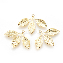 Rack Plating Brass Pendants, Leaf, Golden, 23x31x1mm, Hole: 1.2mm(X-KK-F752-09G)