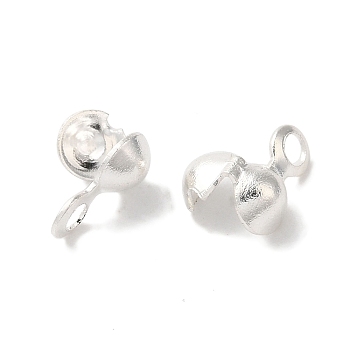 Brass Bead Tips, Lead Free & Cadmium Free, 925 Sterling Silver Plated, 6x4mm, Hole: 1.2mm, Inner Diameter: 3mm