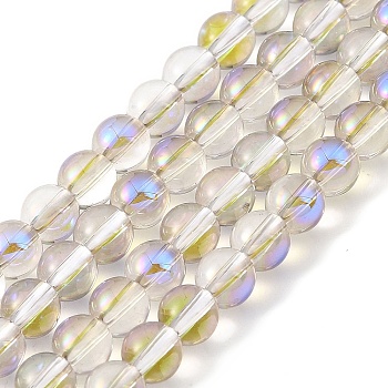 Transparent Electroplate Glass Beads Strands, Pearl Luster Plated, Round, Olive, 4mm, Hole: 0.7mm, about 101pcs/strand, 14.57~14.96''(37~38cm)