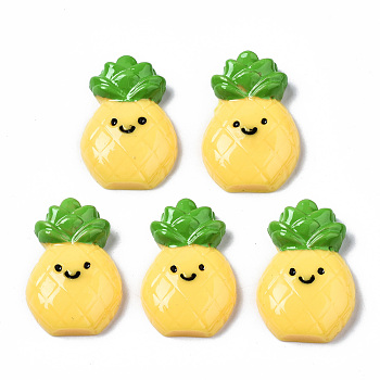 Spray Painted Resin Cabochons, Pineapple with Smile, Yellow, 30~31.5x20.5~21.5x7.5mm