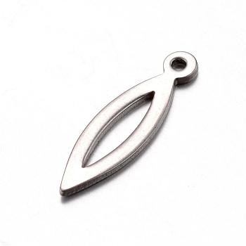 201 Stainless Steel Pendants, Horse Eye, Stainless Steel Color, 19.5x5.5x1mm, Hole: 1mm