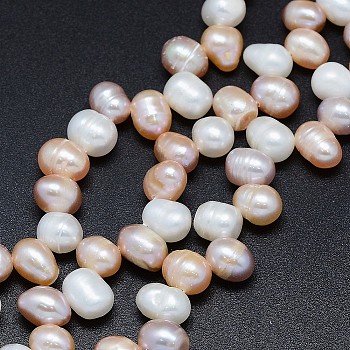 Natural Cultured Freshwater Pearl Beads Strands, Potato, PeachPuff, 7~11x7~8mm, Hole: 0.8mm, about 59pcs/strand, 14.7 inch(36cm)