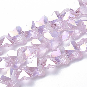 Electroplate Glass Beads, AB Color Plated, Faceted, Butterfly, Pearl Pink, 8x10x6mm, Hole: 1mm