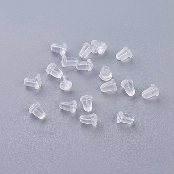 Plastic Ear Nuts, Earring Backs, Clear, 5x4mm, Hole: 0.7mm