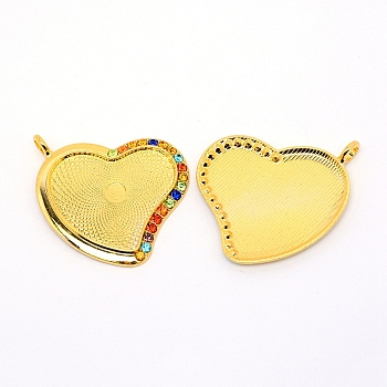 Alloy Rhinestone Pendant Cabochons Setting, Heart, Cadmium Free & Lead Free, Golden, 46.5x40x3mm, Hole: 4mm, Tray: 26x33mm