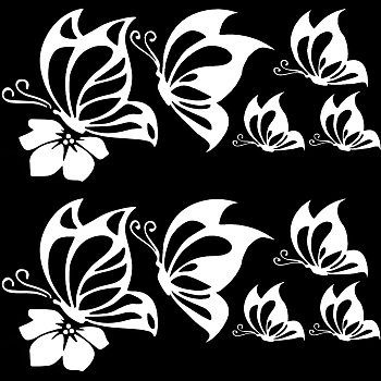 4 Sheets 2 Styles PVC Waterproof Car Stickers, Self-Adhesive Decals, for Vehicle Decoration, Butterfly, White, 117~154x140~188x0.2mm, Stickers: 50~147x63~132mm, 2 sheets/style