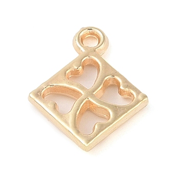 CCB Plastic Pendants, Rhombus with 4-Hollow Heart, Golden, 19.5x15x3mm, Hole: 2mm