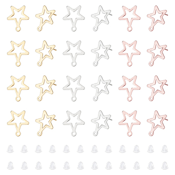 36Pcs 3 Color 201 Stainless Steel Star Stud Earring Findings, with Horizontal Loop and 316 Stainless Steel Pin, 80Pcs Plastic Ear Nuts, Mixed Color, 15x13mm, Hole: 1.4mm, Pin: 0.7mm, 12Pcs/color