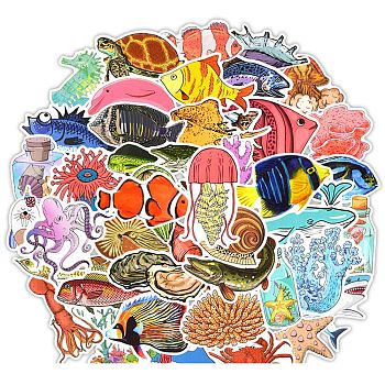 50Pcs PVC Self-Adhesive Cartoon Stickers, Waterproof Decals for Party Decorative Presents, Kid's Art Craft, Fish, 50~100mm