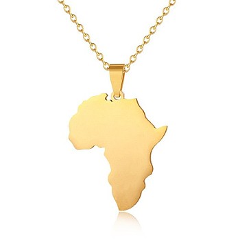 Stainless Steel Pendant Necklaces, Africa Map, Real 18K Gold Plated, 19.69 inch(50cm)