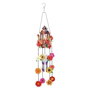 DIY Diamond Painting Windchime Decoration Kits, Including Resin Rhinestones, Pen, Tray & Glue Clay, Red, 730x190mm