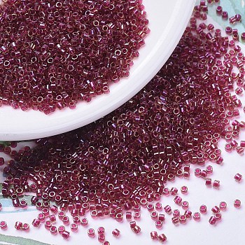 MIYUKI Delica Beads, Cylinder, Japanese Seed Beads, 11/0, (DB0282) Cranberry Lined Light Topaz Luster, 1.3x1.6mm, Hole: 0.8mm, about 10000pcs/bag, 50g/bag