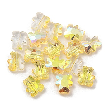 100Pcs Electroplate Glass Beads, Half Rainbow Plated, Bear, Yellow, 9.5x8.5x3.5mm, Hole: 1mm