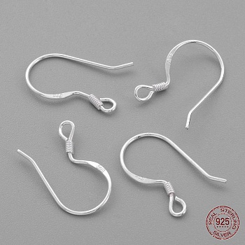Sterling Silver Earring Hooks, Silver, 14~16x14~15mm, Hole: 1.5mm, 21 Gauge, Pin: 0.7mm