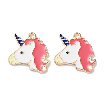 Alloy Enamel Pendants, Golden, Animals Theme Charm, Unicorn, 21x19.5x1mm, Hole: 1.8mm