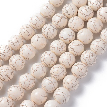 Synthetic Magnesite Beads Strands, Round, White, 16mm, Hole: 1mm, about 26pcs/strand, 15.7 inch, about 8strands/1000g