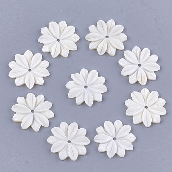 Carved Natural Freshwater Shell Beads, Flower, Ivory, 20x19x2.5mm, Hole: 1.5mm