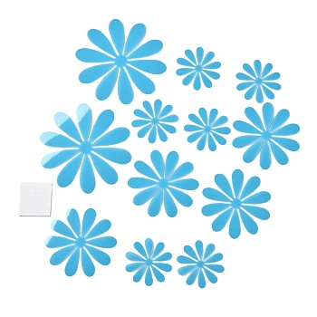 3D Plastic Luminous Wall Stickers, with Adhesive Tape, for Home Living Room Bedroom Wall Decorations, Flower, Deep Sky Blue, 50~100x0.2mm, 12pcs/set