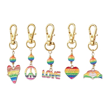 Alloy Enamel Pendant Decorations, with Resin Beads. Rainbow Color Pride, Mixed Shapes, 58~69mm
