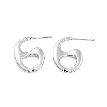 Hollow Teardrop Brass Stud Earrings, Long-Lasting Plated, Lead Free & Cadmium Free, Platinum, 20x3.5mm