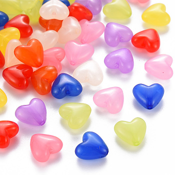 Transparent Acrylic Beads, Dyed, Heart, Mixed Color, 10x10.5x5.5mm, Hole: 1.5mm, about 1226pcs/500g