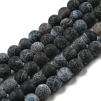 Weathered Agate Beads Strand, Grade A, Dyed, Round, Black, 6mm, Hole: 1mm, about 65pcs/strand, 13.66 inch