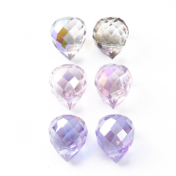 Electroplated Glass Charms, Faceted, Teardrop, Mixed Color, 9.5x8mm, Hole: 1.2mm, about 48pcs/board, 3board/box