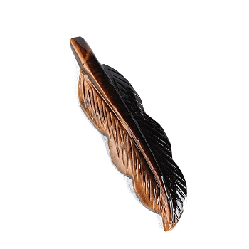 Natural Tiger Eye Carved Feather Figurines Statues for Home Office Desktop Decoration, 90~110mm