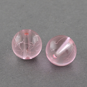 Drawbench Transparent Glass Beads Strands, Spray Painted, Round, Pink, 10mm, Hole: 1.3~1.6mm, 31.4 inch