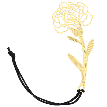 Brass Flower Bookmarks with Tassel, Carnation Book Marker for Mother's Day Gift, Golden, 170mm
