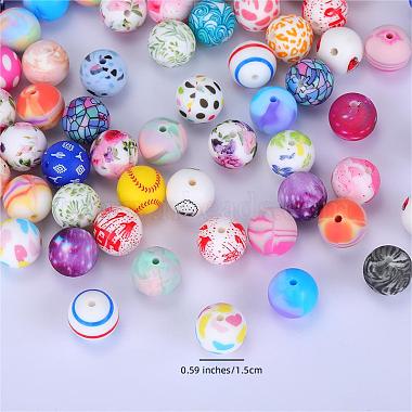 Printed Round with Heart Pattern Silicone Focal Beads(SI-JX0056A-195)-2