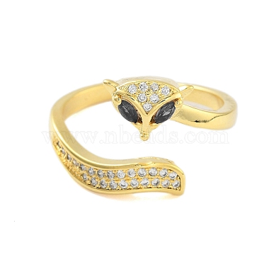 Fox Cubic Zirconia Open Cuff Ring(RJEW-L120-010G)-2