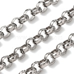 304 Stainless Steel Rolo Chains, Unwelded, with Spool, Stainless Steel Color, 7x3mm(CHS-A021-04P)