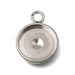 304 Stainless Steel Pendant Cabochon Settings, Flat Round, Stainless Steel Color, Tray: 10mm, 15.5x12x2mm, Hole: 2mm(STAS-F365-02D-P)
