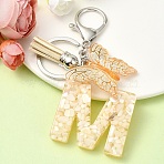 Resin & Acrylic Keychain, with Faux Suede Tassel Pendant & Alloy Findings, Letter M, 9.5cm(KEYC-YW00121-13)