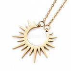 Ion Plating(IP) 304 Stainless Steel Pendant Necklaces, with Lobster Claw Clasps, Sun, Real 18K Gold Plated, 18-1/8 inch(46cm)(NJEW-Z007-01G)