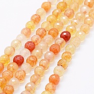 Faceted Natural Agate Beads Strands, Dyed & Heated, Round, Orange, 6mm, Hole: 0.5mm, about 63pcs/strand, 14.4 inch(36.5cm)(G-F561-6mm-D09)