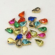Sew on Rhinestone, Multi-strand Links, Multi-strand Links, Acrylic Rhinestone, with Brass Prong Settings, Garments Accessories, teardrop, Mixed Color, Golden Metal Color, 10x6x5mm, Hole: 1mm(X-GACR-A001-6x10-G)