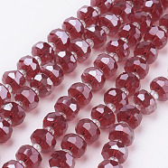 Electroplate Glass Beads Strands, Pearl Luster Plated, Faceted, Flat Round, Red, 7.5~8mm, Hole: 1mm, about 50pcs/strand, 13.7 inch(35cm)(EGLA-E051-PL8mm-B01)