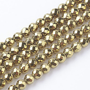 Non-Magnetic Synthetic Hematite Beads Strands, Vacuum Plating, Faceted(64 Facets), Round, Golden Plated, Gold, 3mm, Hole: 1mm(X-G-G092-3mm-1)